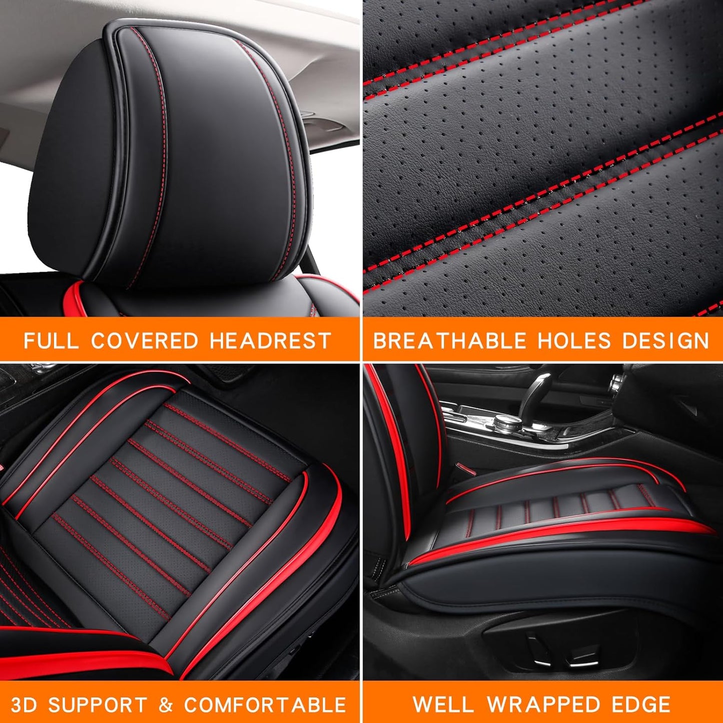 Leather Car Seat Covers Full Set, Universal Faux Leather Car Seat Covers 5 Seats, Automotive Seat Covers for Most Sedans SUVs Trucks, Front and Rear Seat Covers,Wine Red