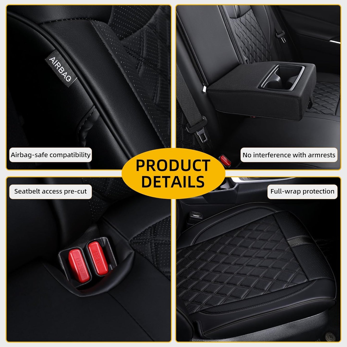 Custom Fit RAV4 Seat Covers for 2019-2025 Toyota RAV4 LE,XLE,XLE Premium,Limited Full Coverage Waterproof Leather Car Seat Covers Full Set(Black)