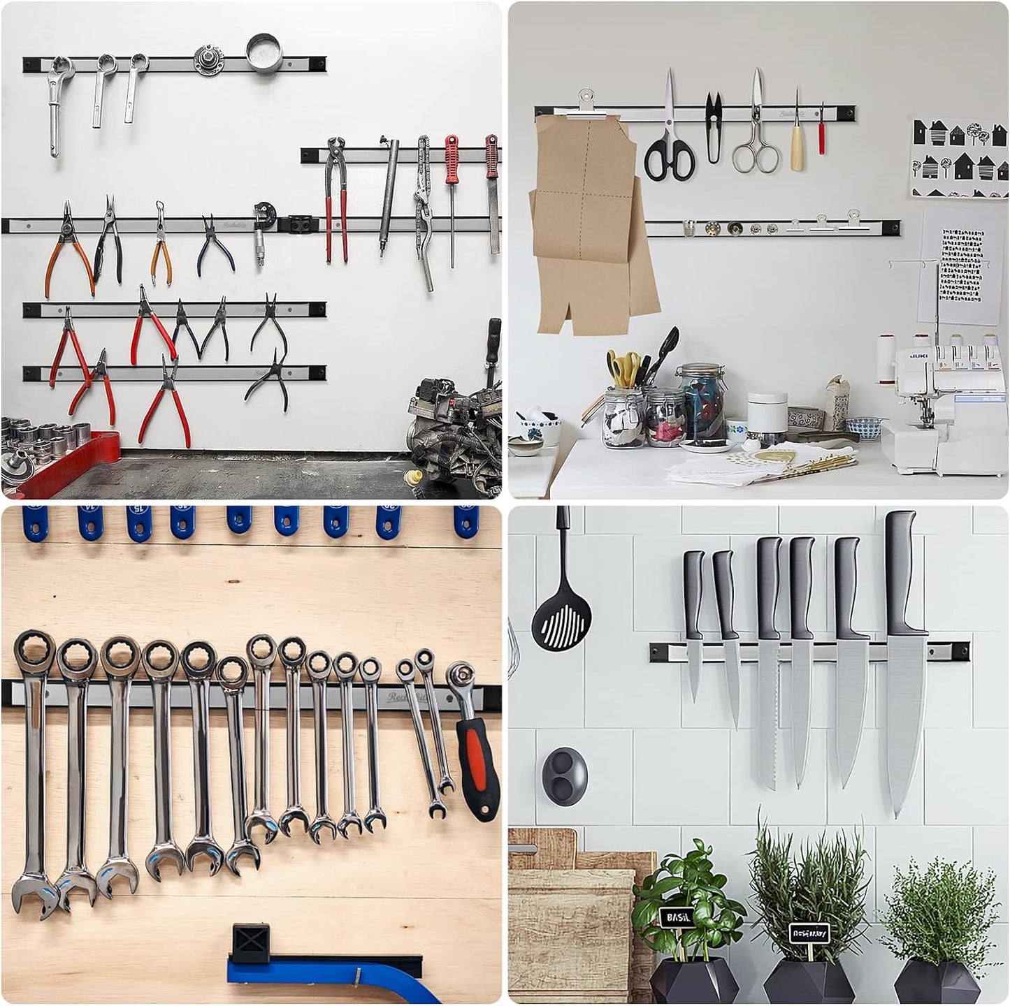 6 Pieces 24" Magnetic Tool Holder Strip, Stainless Steel Surface Tool Magnet Bar, Metal Tool Organizer Rack for Garage Organization, Easy To Install in Workshop, Mounting Screws Included