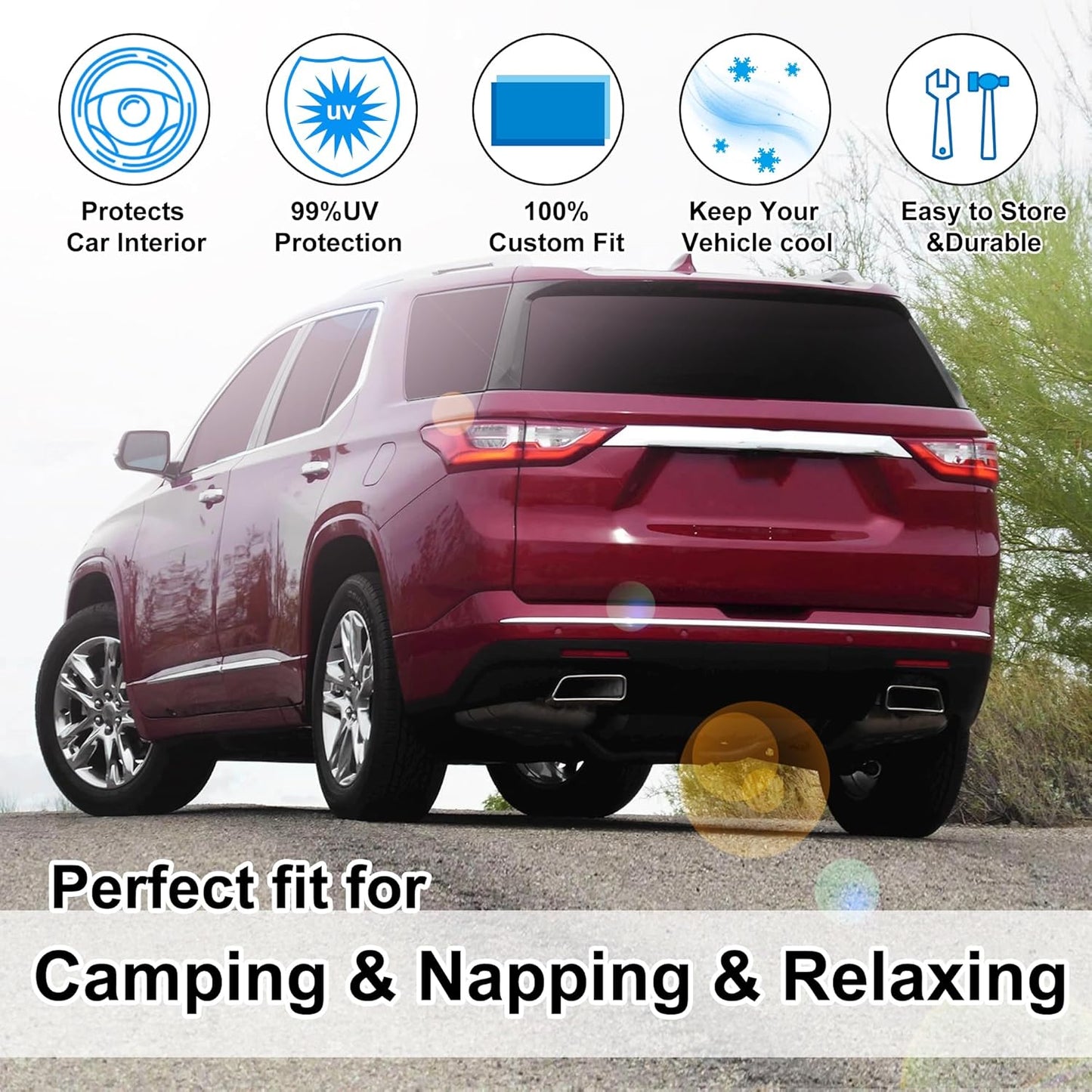 TINGLU Window Shades for Chevrolet/Chevy Traverse 2018-2023 Accessories Car Side Full Windows Rear Triangular Windshield Sun Shade Sun UV Rays & Privacy Protection for Camping,Napping&Relaxing 8PCS