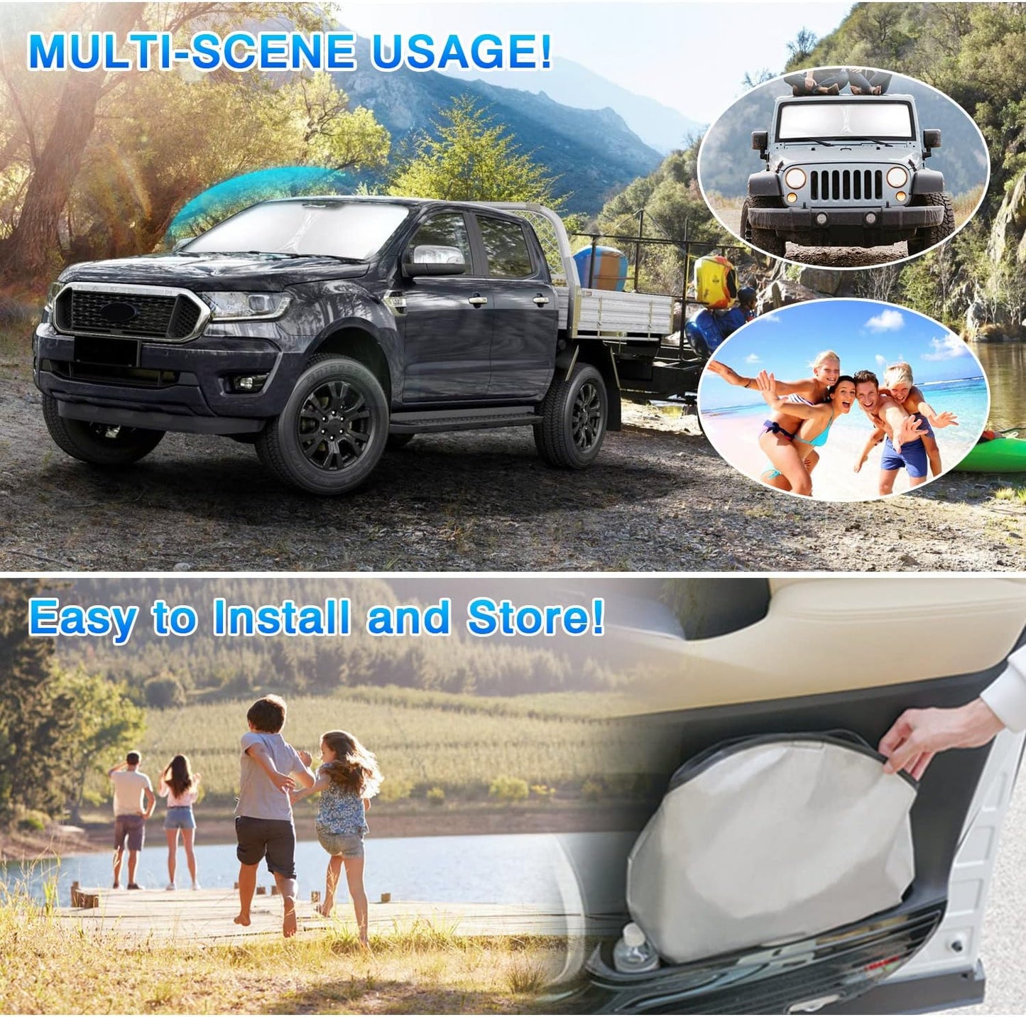 T TGBROS Windshield Sun Shade for 2018-2025 Jeep Wrangler JL & 2/4 Door 4XE & 2020-2025 Gladiator JT Accessories Foldable Sun Shield Front Window Sunshade Cover Sun Visor Cover Sun Protection