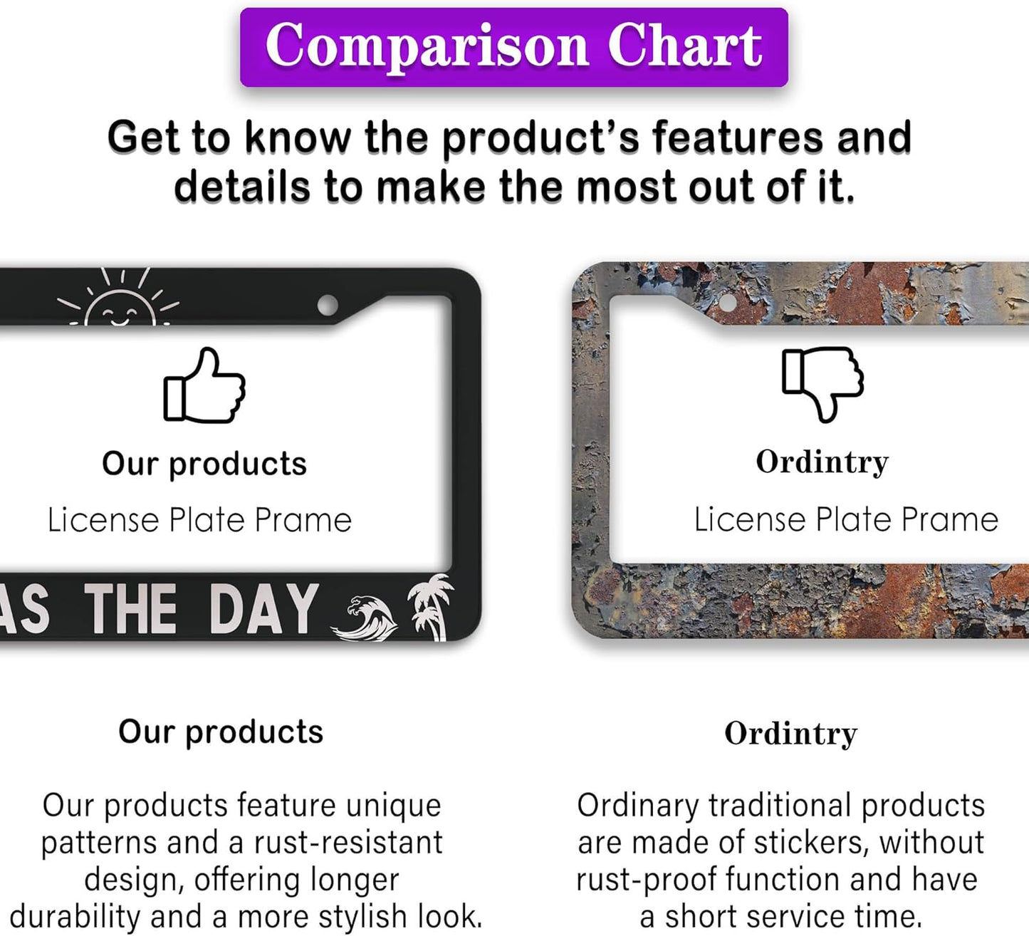 License Plate Frames for Men Black and White License Plate Cover for Women Seas The Day Aluminum Metal Car Accessory 2 Pack with Screw Covers Set