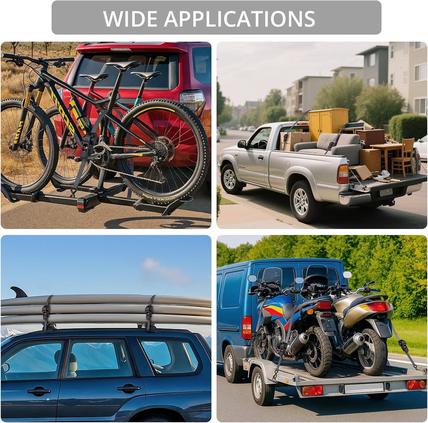 Justech 2 Pack Retractable Ratchet Straps, 1 in x 11.6 ft-1411 lbs Break Strength, Heavy Duty Auto Ratchet Tie Down Straps with Soft Loops & Storage Bag for Motorcycle, Truck, Trailer, Cargo Van, Boat