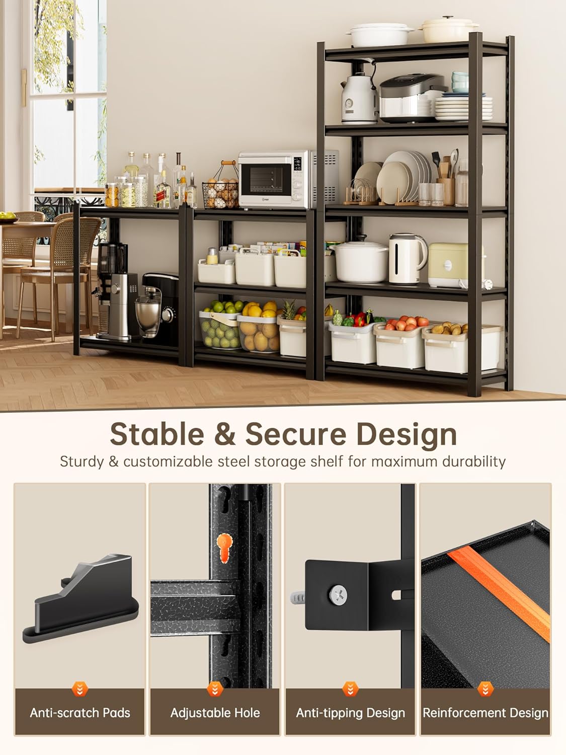 JHYKHG 48" W Storage Shelves,5-Tier Heavy Duty Garage Shelving,Adjustable Shelving Unit,Metal Shelf,Boltless Assembly Rack for Warehouse,Shed,3,000 lb Load,20 x 59 x 72 Inches,Black