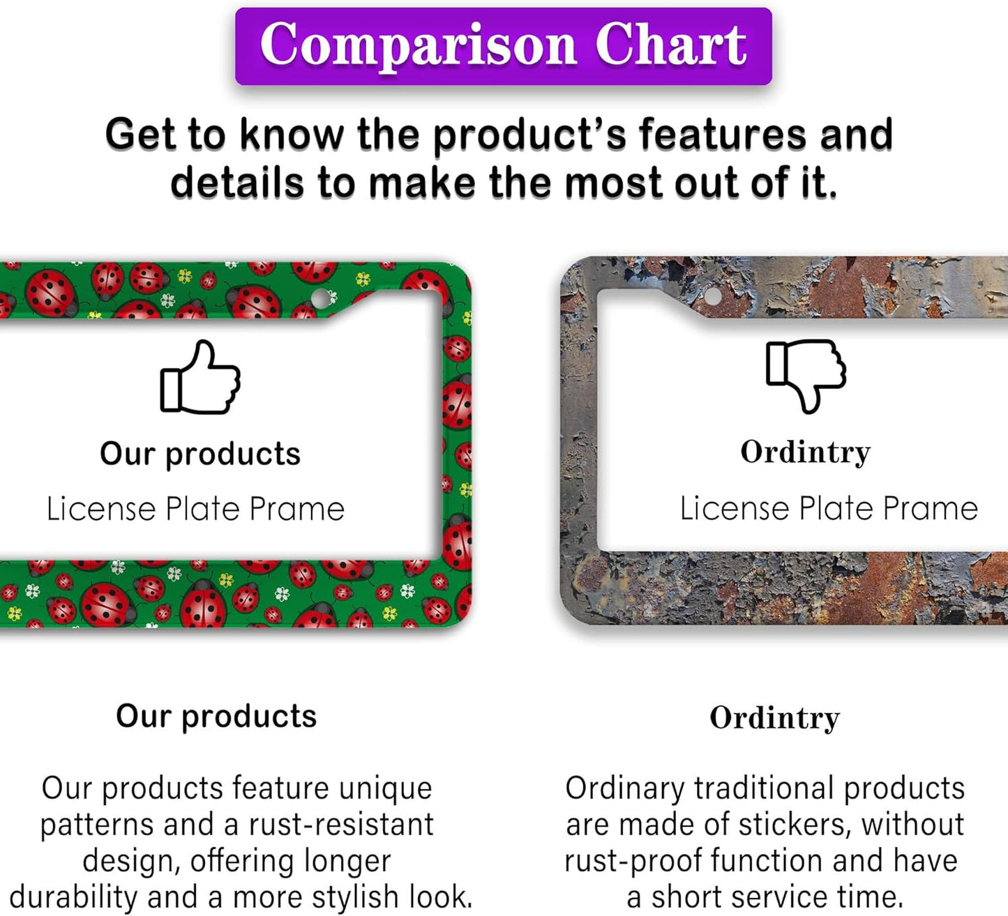 License Plate Frame Red Green License Plate Protector Cute Ladybug and Flowers Universal Aluminum Car Accessory 2 Pack with Screw Covers Set