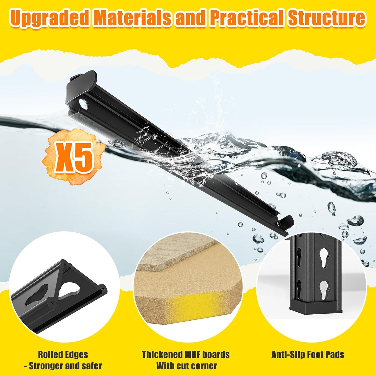 72.12" H Garage Shelving, Storage Shelves Load 2100LBS, 5-Tier Adjustable Shelving Unit with Thickened Wooden Boards for Multiple Scenarios, 72.12" H x 35.55" W x 11.85" D, Black, 2 Pack