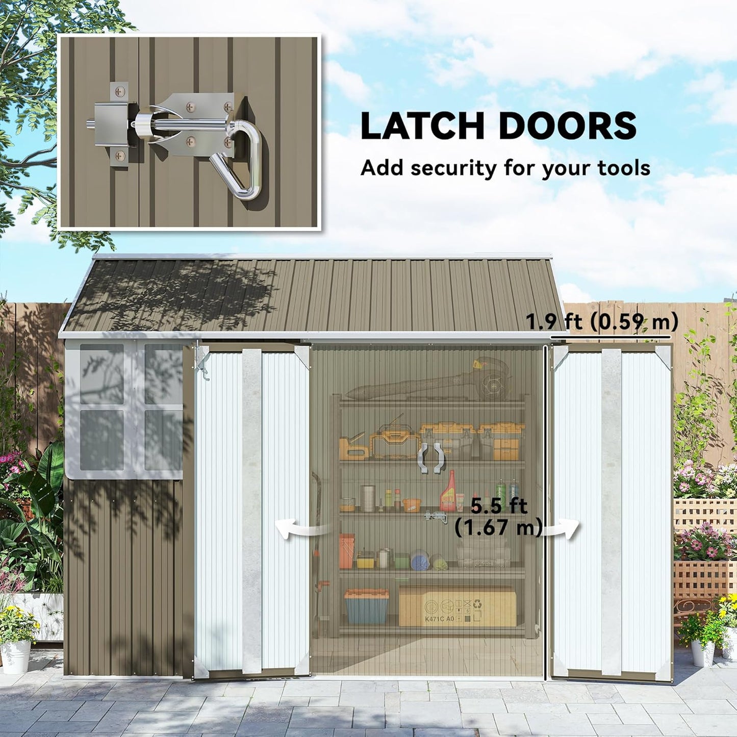 Outsunny 8' x 5.5' Outdoor Storage Shed, Metal Garden Shed with Window & Double Lockable Door, Outdoor Tool Shed Storage with Sloped Roof for Backyard, Patio, Garage, Lawn, Gray