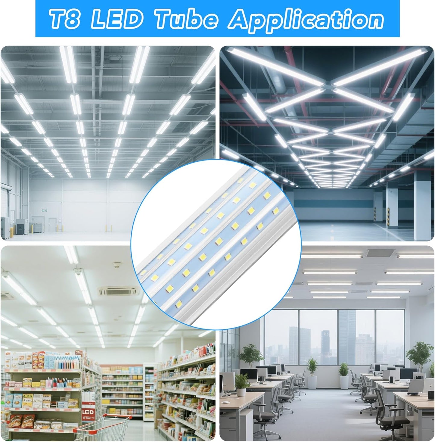 2 Pack 2FT T8 LED Shop Lights, 30W Integrated Tube Light, 4800LM 6000-6500K Daylight, Linkable Lighting, Plug & Play Energy-Saving Commercial Bay Lighting for Garage Warehouse Basement (V8)