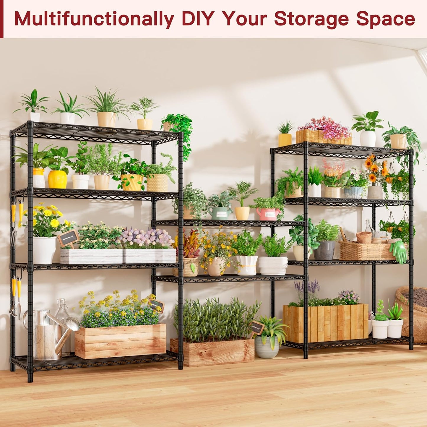 PrimeZone Wire Metal Storage Shelves - 5 Tier Adjustable NSF Certified Heavy Duty Garage Shelving Unit Organizer Rack, Steel Utility Shelf for Kitchen, Pantry, 35.5" W x 14" D x 72" H, Black, 4 Packs