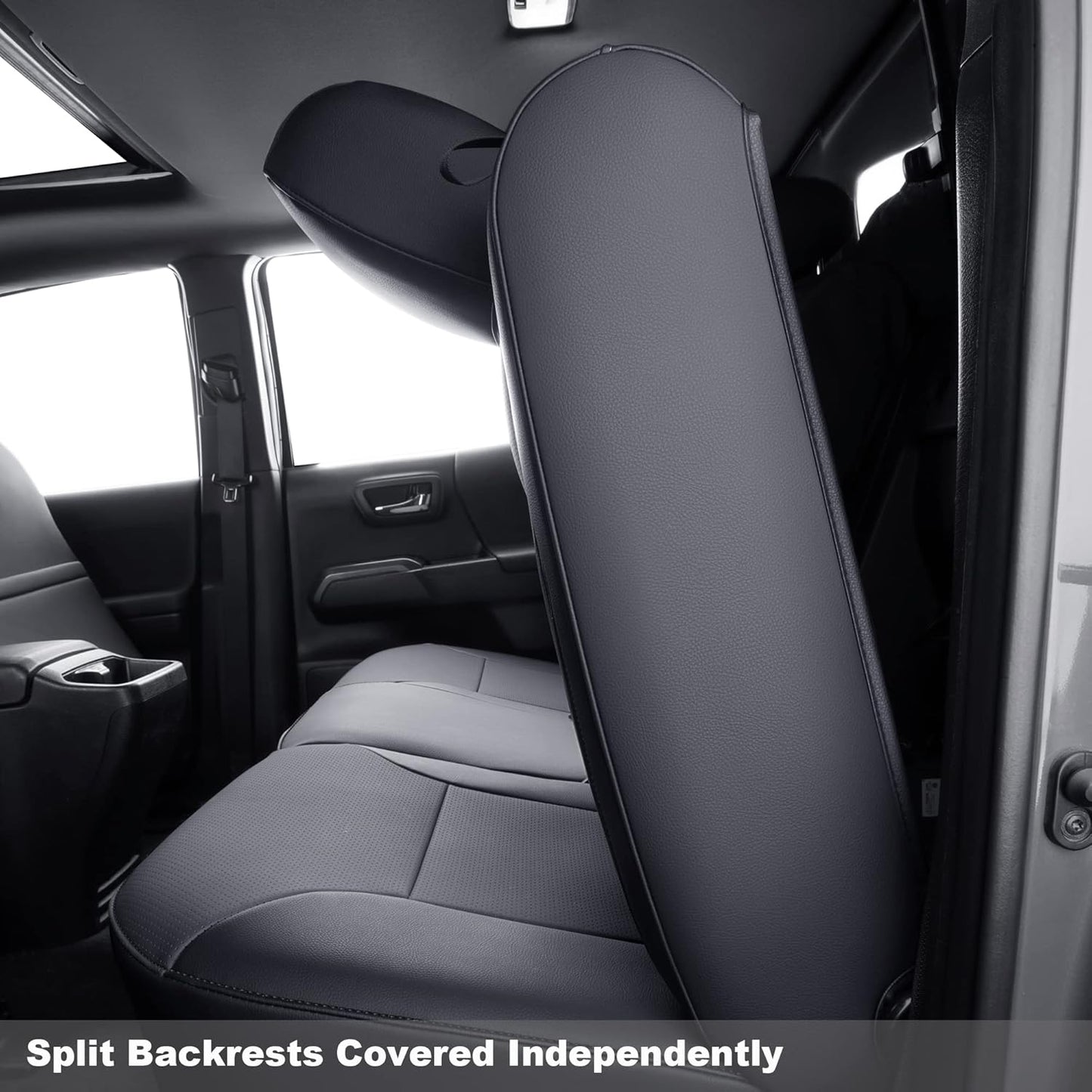 LUCKYMAN CLUB Rear Seat Covers Custom Fit for 2024 2025 Tacoma Crew Cab with Faux Leather (Black Rear)