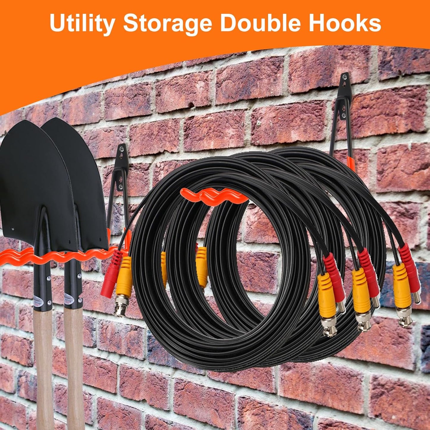 Wall Mounted Garage Hooks Tool Organizer, 14 Inch Garage Storage Hook Heavy Duty Utility Wall Hangers Orange for Ladders, Hose, Garden Tools, Set of 4