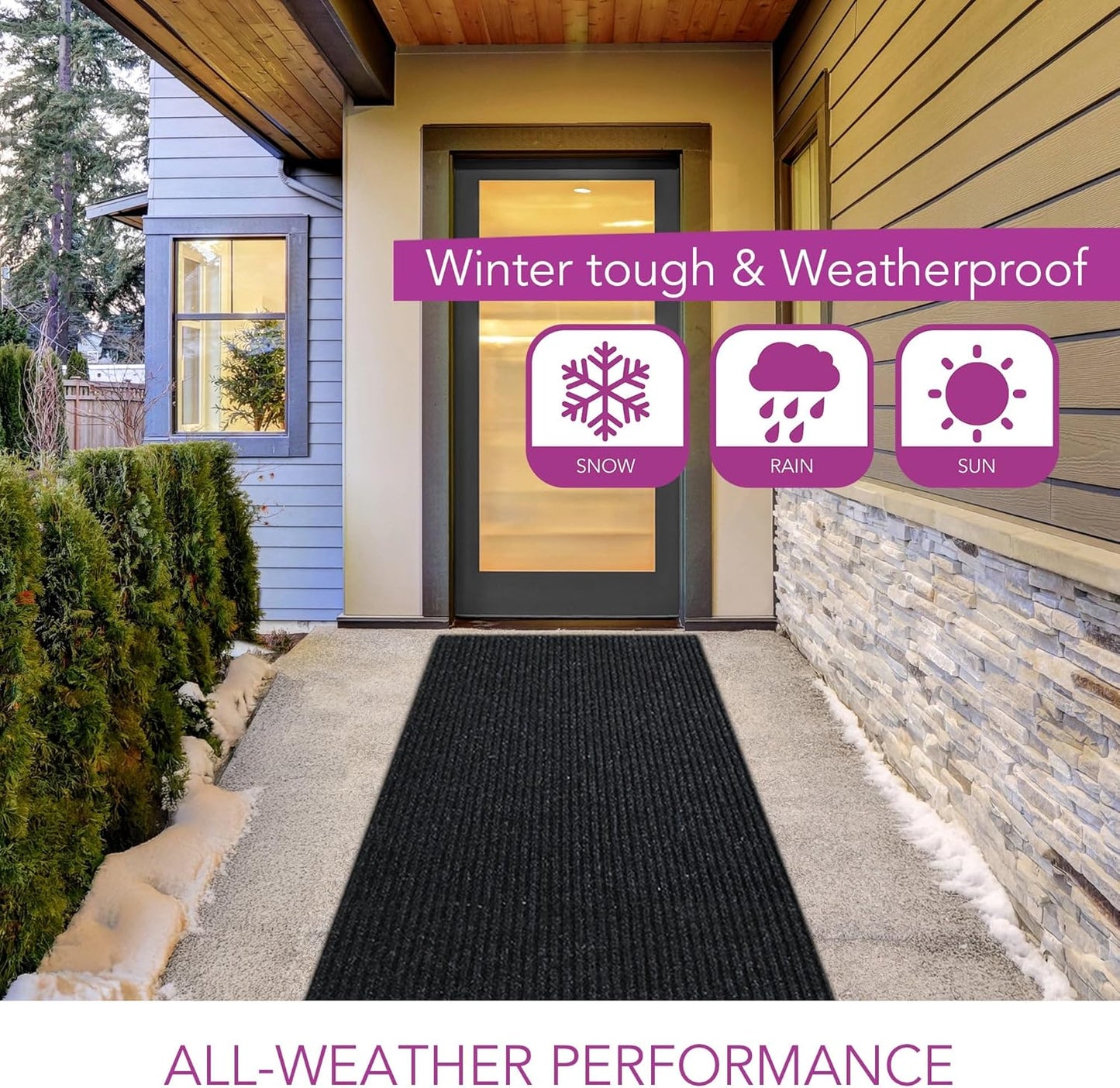 iCustomRug Spartan Weather Warrior Duty Indoor/Outdoor Utility Ribbed in 3ft,4ft,6ft Widths 70 Custom Sizes with Natural Non-Slip Rubber Backing 4'X68' in Black