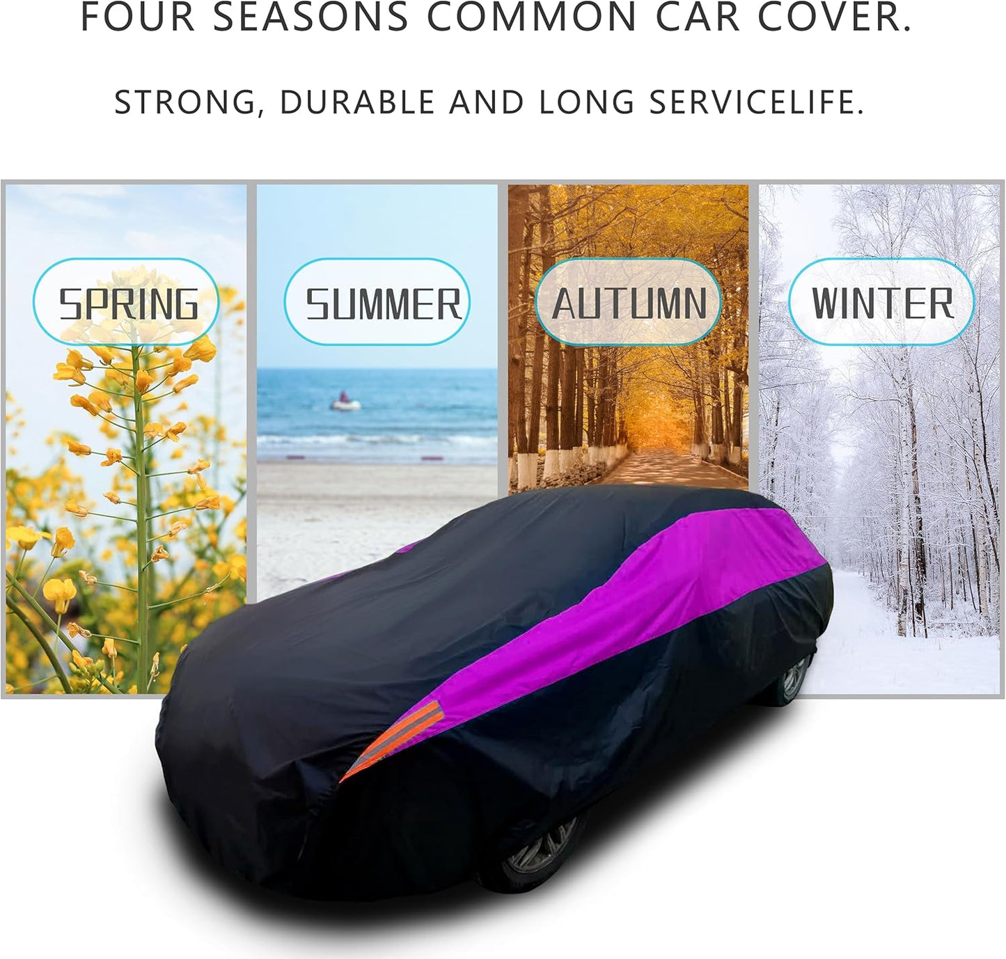 MORNYRAY Waterproof Car Cover All Weather Snowproof UV Protection Windproof Outdoor Full car Cover, Universal Fit for Sedan (Purple, A4-Fit Sedan Length(186-193 inch)