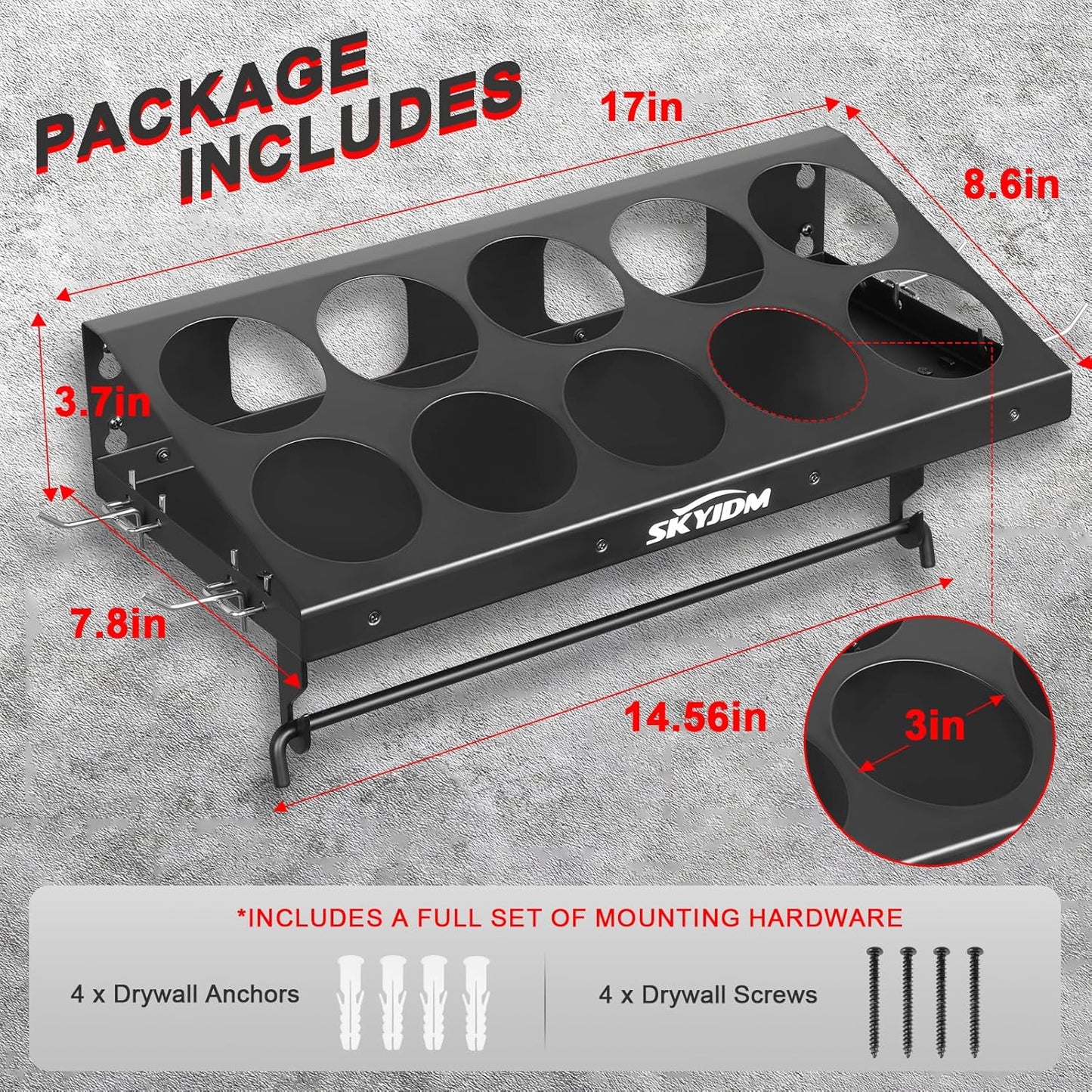 10 Aerosol Spray Can Holder with Paper Towel Holder & 4 Detachable Hooks, Space-Saving Tool Organizer Wall Mount for Garage, Workspace and Tool Room