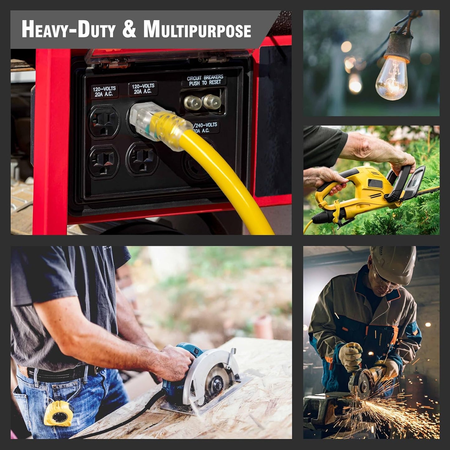 50 ft - 12 Gauge Heavy Duty Extension Cord - 3 Outlet Lighted SJTW - Indoor/Outdoor Extension_Cord by Watt's Wire - 50' 12-Gauge Grounded 15 Amp ExtensionCord