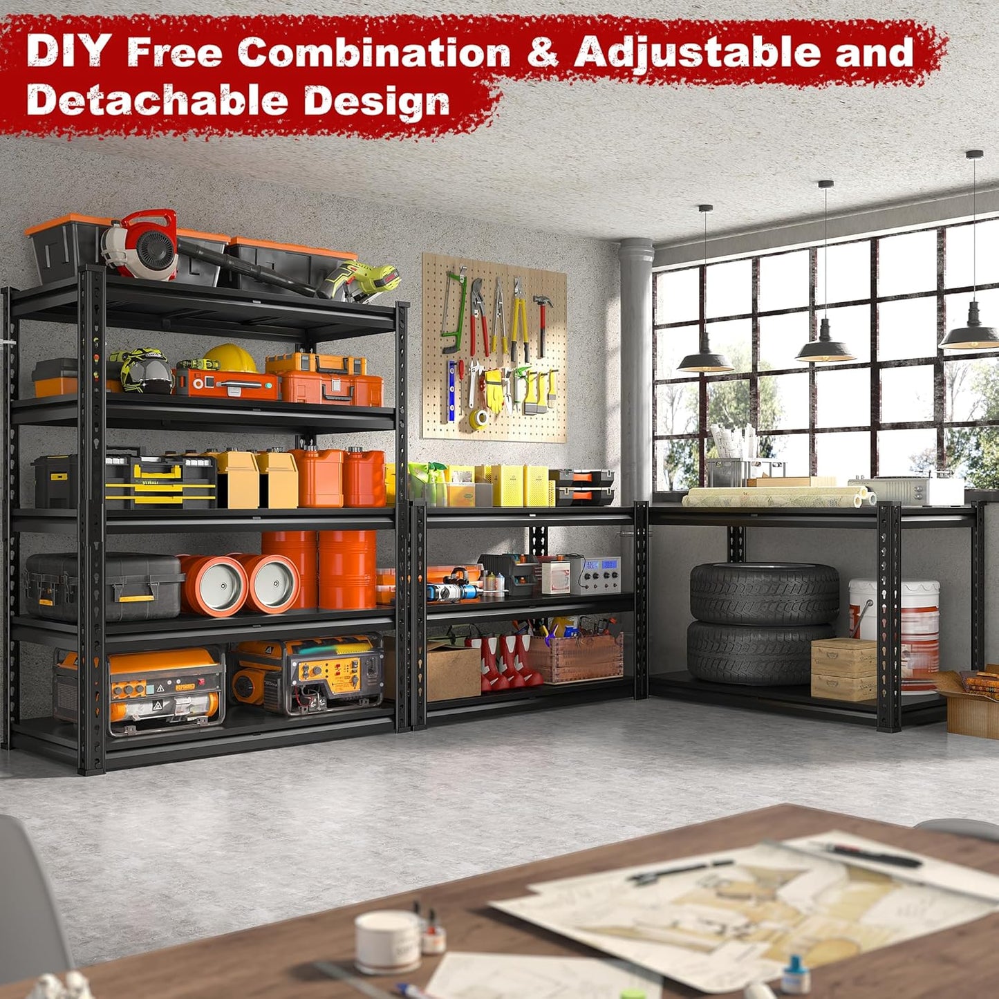 REIBII 72.1" H Garage Shelving 2000LBS Storage Shelves Heavy Duty Metal Shelving 5 Tier Garage Storage Shelves for Commercial Warehouse Pantry Kitchen 72.1" H x 40.1" W x 18.1" D