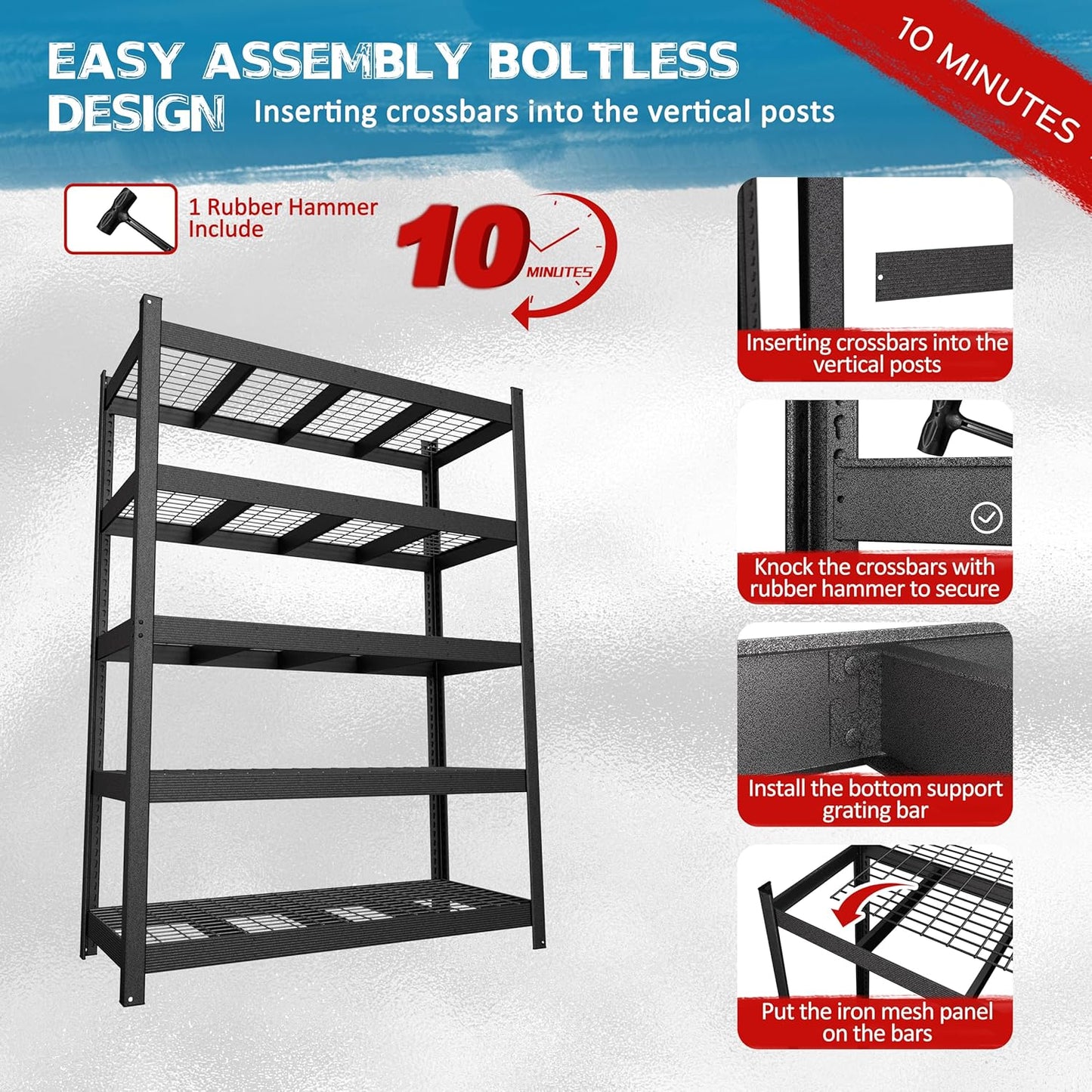 MUPATER 60.04”W × 24.02”D × 80.71”H Metal Storage Shelves, 3000 LBS Heavy Duty Utility Shelf Racks, Garage Shelving Unit with 5-Tier Adjustable Shelves for Kitchen, Warehouse, Garage