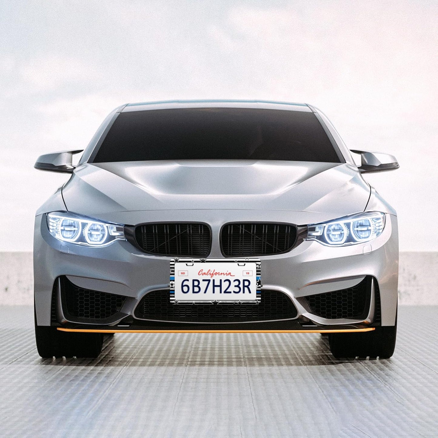 American Flag Blue Line License Plate Frame Star Flag License Plate Frames Personalise Stainless Steel Funny Design Compatible With Standard License Plate Holder For Usa Canada 6 X 12 Inch With Screws