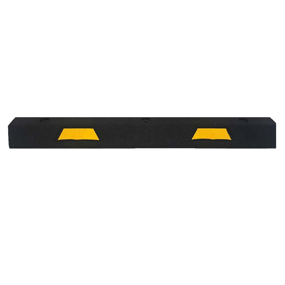 Plasticade 4' Rubber Car Parking Stop with Concrete Hardware, Maintenance Free, Embedded Yellow Reflective Stripes for Added Visibility and Pre-Drilled Holes for Easy Installation, Made in The USA