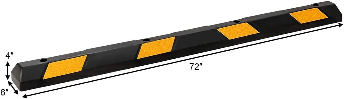 Goplus Parking Block, 72” Rubber Parking Bumpers with 8 High Reflective Yellow Safety Stripes, Heavy Duty Parking Target, Garage Wheel Stoppers Parking Curb for Car, Truck, RV and Trailer (4 Pack)