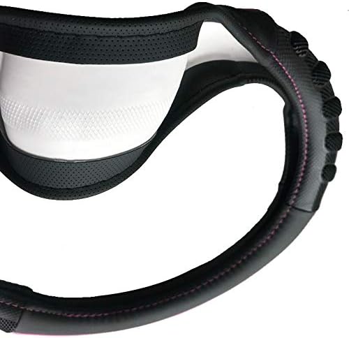 Flying Banner car Steering Wheel Cover Faux Leather Massage Universal fit 3D Honeycomb Hole Anti-Slip Sporty 15 Inches (Pink Black)