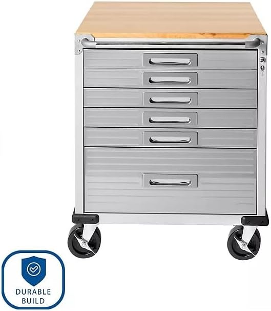 Heavy Duty Rolling Storage Cabinet with Wheels and Drawers, Workstation for Garage, Office, Workshop, 6 Drawer (28" W x 25" D x 34.5" H), Granite