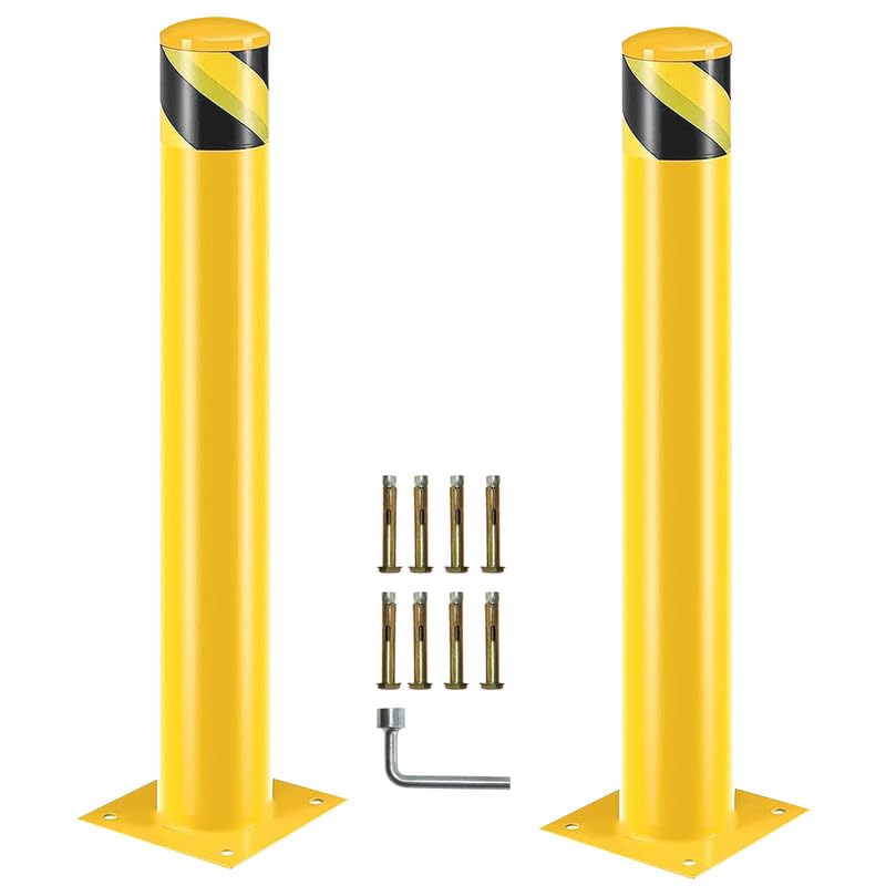Bollard Post(42''*4.5''), Steel Bollards, Safety Bollard Yellow Powder Coated Parking Bollard Driveaway Barrier for Traffic-Sensitive Area, Garage or Parking Lot(42''-2pcs)