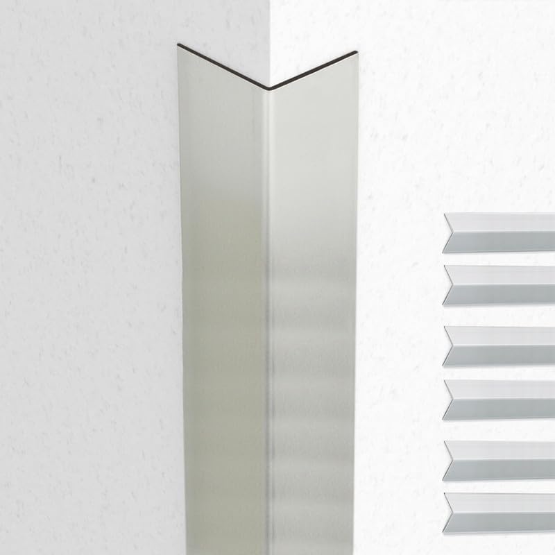 Proflex Wall Corner Protector - Pack of 6 Self Adhesive Corner Guards for Walls Edge Protection - 1-1/2 inch x 48 inch, Brushed Aluminum – Easy to Apply – No Tools Needed