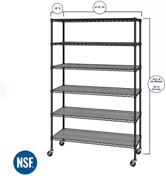 Generic Organize in Style with The Members Mark 6-Tier NSF Heavy Duty Wire Shelving, 47.75"" W x 18"" D x 75.5"" H (Graphite, 1 PACK)