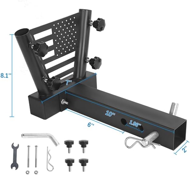 Heavy Duty Dual Hitch Flag Pole Holder for Fits 2" Trailer Receiver, Truck Hitch Flag Pole, Universal Flag Pole Mount Compatible with Car, Truck, SUV, Pickup, Camper & Trailer