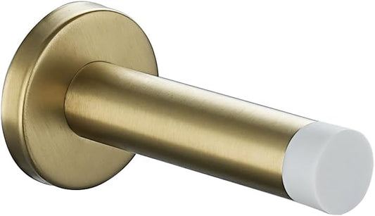 JQK Door Stopper Gold, 304 Stainless Steel Thicken 1mm Sound Dampening Door Stop Bumper Wall Protetor 1 Pack, Brushed Gold Black Tip, DSB5-WG