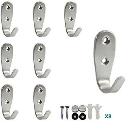 Stainless Steel Coat Hooks - Heavy Duty Wall Mounted Hanger Hooks for Towels, Keys, Hats - Indoor & Outdoor Use - 8 Pack