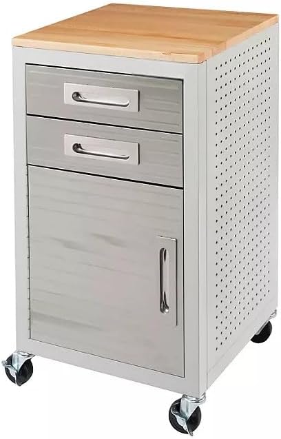 Heavy Duty Rolling Storage Cabinet with Wheels and Drawers, Workstation for Garage, Office, Workshop, 1 Door, 2 Drawer (20" W x 18" D x 34.7" H), Granite