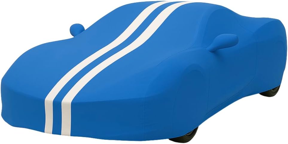 C8 Corvette Water Resistant Car Cover I Fit for Corvette C8 Indoor and Outdoor Protection I Form Fitting I Includes Carrying Bag (Blue Stripe)