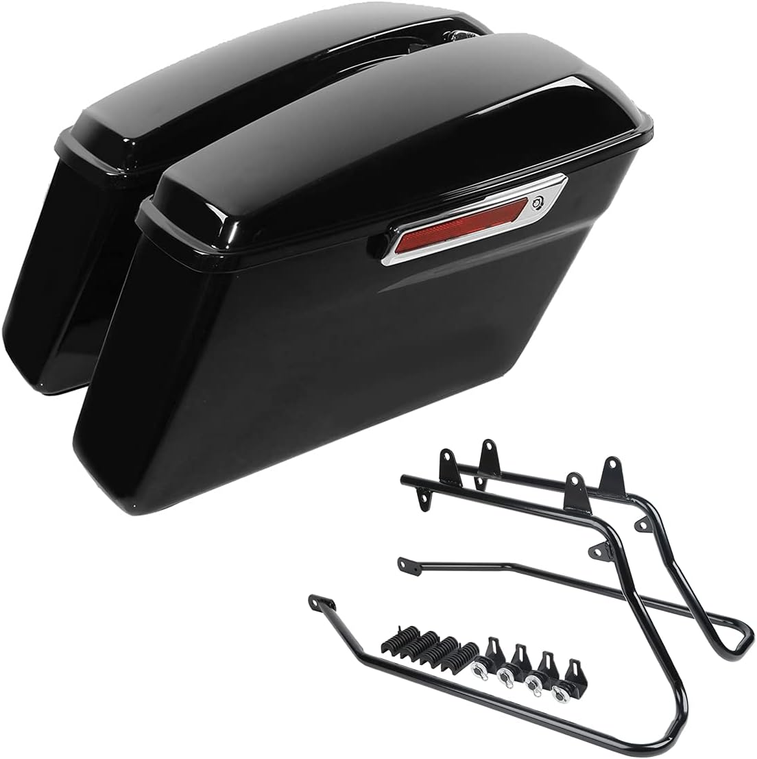 XFMT Vivid Black Motorcycle Saddlebags Hard Saddle Bags W/Black Conversion Bracket For Harley Softail Heritage Deluxe 1984-2017