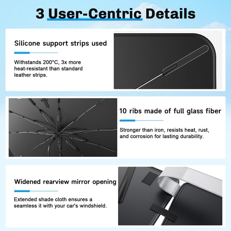 SXCY for 2023-2025 VW ID.Buzz Windshield Umbrella Sunshade [Easier Foldable] for 2025 VW ID.Buzz Accessories 2025 ID.Buzz Sunshade Umbrella for 2025 ID.Buzz Windshield Sun Shade Umbrella Protect