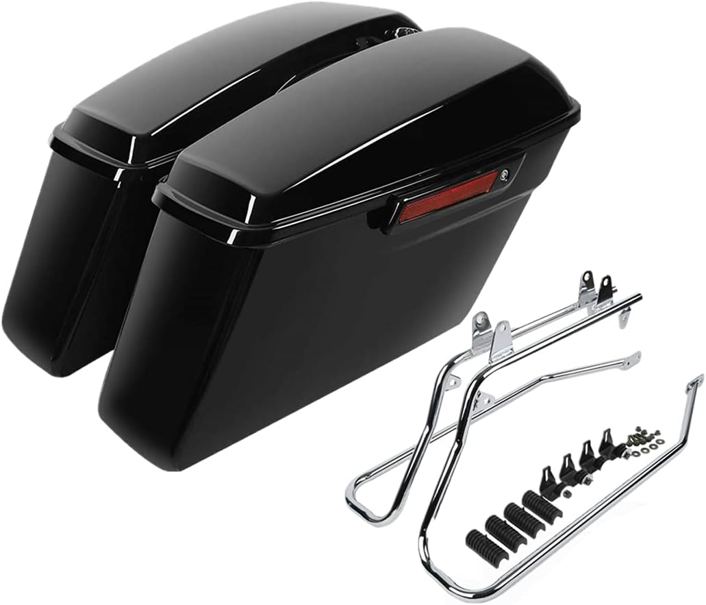 XFMT Vivid Black Motorcycle Saddlebags Hard Saddle Bags W/Black Latches & Chrome Conversion Bracket For Harley Softail Heritage Deluxe 1984-2017