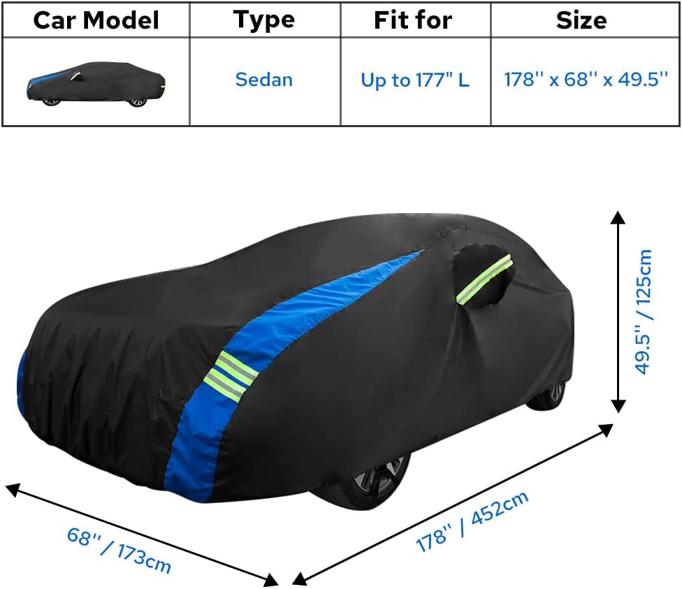 Avecrew Car Cover Waterproof All Weather for Automobiles, Outdoor Heavy Duty Full Exterior Covers for Sedans Up to 178" L