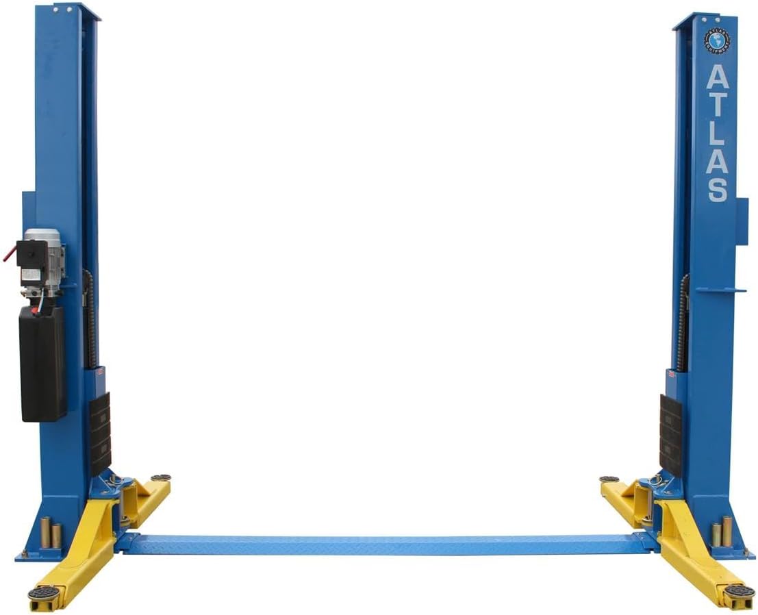 Atlas Automotive Equipment BP12000X 2-Post Commercial Grade Vehicle Lift, Baseplate, Open-top Style, 10’4” Minimum Ceiling Height, 12,000lb Capacity, 3-Stage Symmetric Arms, For Low Ceiling Garage Use