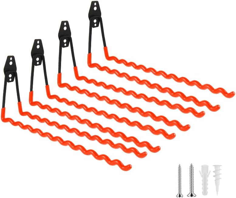Wall Mounted Garage Hooks Tool Organizer, 14 Inch Garage Storage Hook Heavy Duty Utility Wall Hangers Orange for Ladders, Hose, Garden Tools, Set of 4