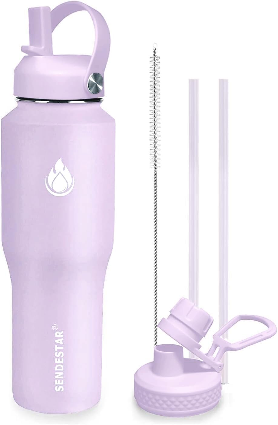 SENDESTAR 32oz Water Bottle Wide Mouth Stainless Steel Vacuum Insulated Double Wall with 2 Straw Lids Fit in Any Car Cup Holder TXIN-32-LV-1