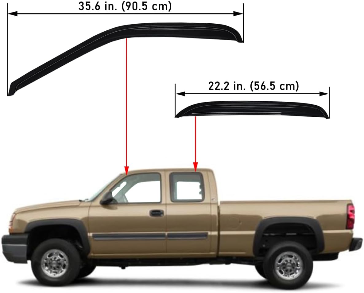 Lightronic Extra Durable Tape-on Auto Vent Window Visor, Fits 1999-2006 Chevrolet Silverado & GMC Sierra 1500; 1999-2004 Silv./Sierra 2500, 2001-2006 Silv./Sierra 2500 HD & 3500 Ext. Cab, Smoke, 4-Pcs