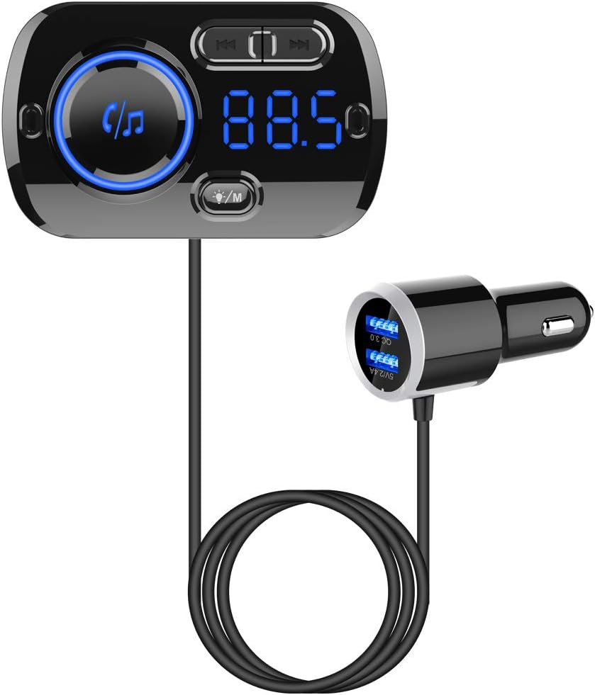 Bluetooth FM Transmitter for Car, Wireless Radio Adapter Car Music Player Receiver with Bluetooth FM Frequency Support Hands Free Call,Charger Dual USB Port,TF Card/AUX