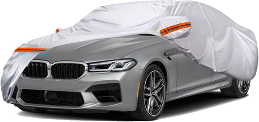 TUCAREST 6 Layers Full Car Cover for Sedan/Wagon/Coupe/Hatchback - Waterproof, Insulated, Anti-UV, Snow-Proof, Anti-Wind, All-Weather, Thickened Protection, up to 198 in