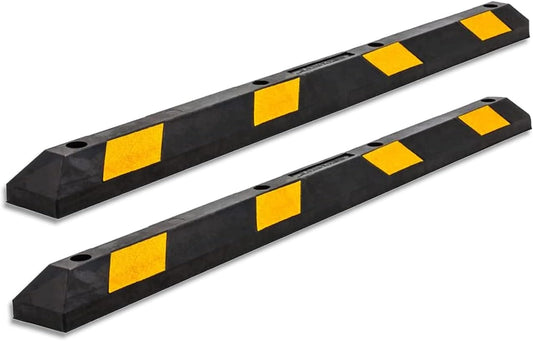 Zento Deals Rubber Parking Curb Garage Car Stopper - Parking Wheel Stopper Block 72” Wide Easy to Install, Black/Yellow Reflective Parking Block; for Car, Truck, Trailer and RV (Black and Yellow-2)
