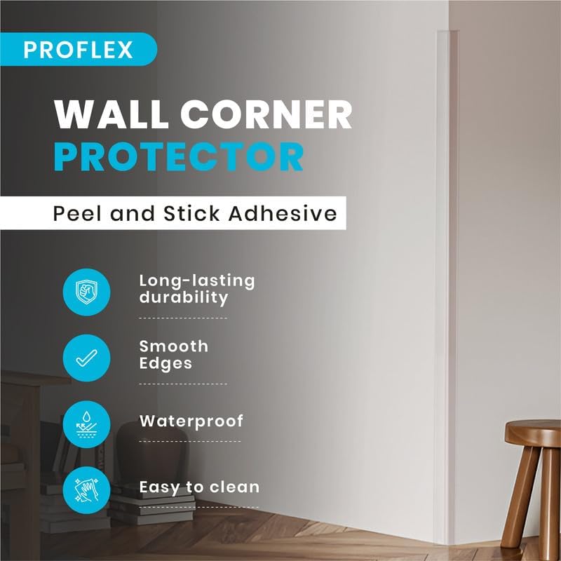 Proflex Wall Corner Protector - Pack of 6 Self Adhesive Corner Guards for Walls Edge Protection - 2 inch x 48 inch, Clear – Easy to Apply – No Tools Needed