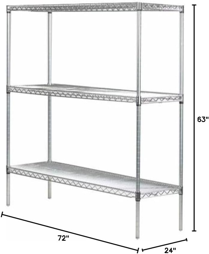 Omega 24" Deep x 72" Wide x 63" High 3 Tier Chrome Starter Shelving Unit