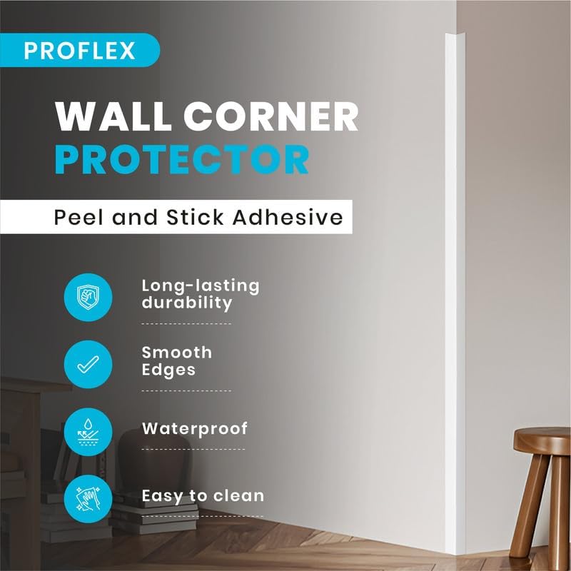 Proflex Wall Corner Protector - Pack of 6 Self Adhesive Corner Guards for Walls Edge Protection - 1 inch x 36 inch, White Textured – Easy to Apply – No Tools Needed