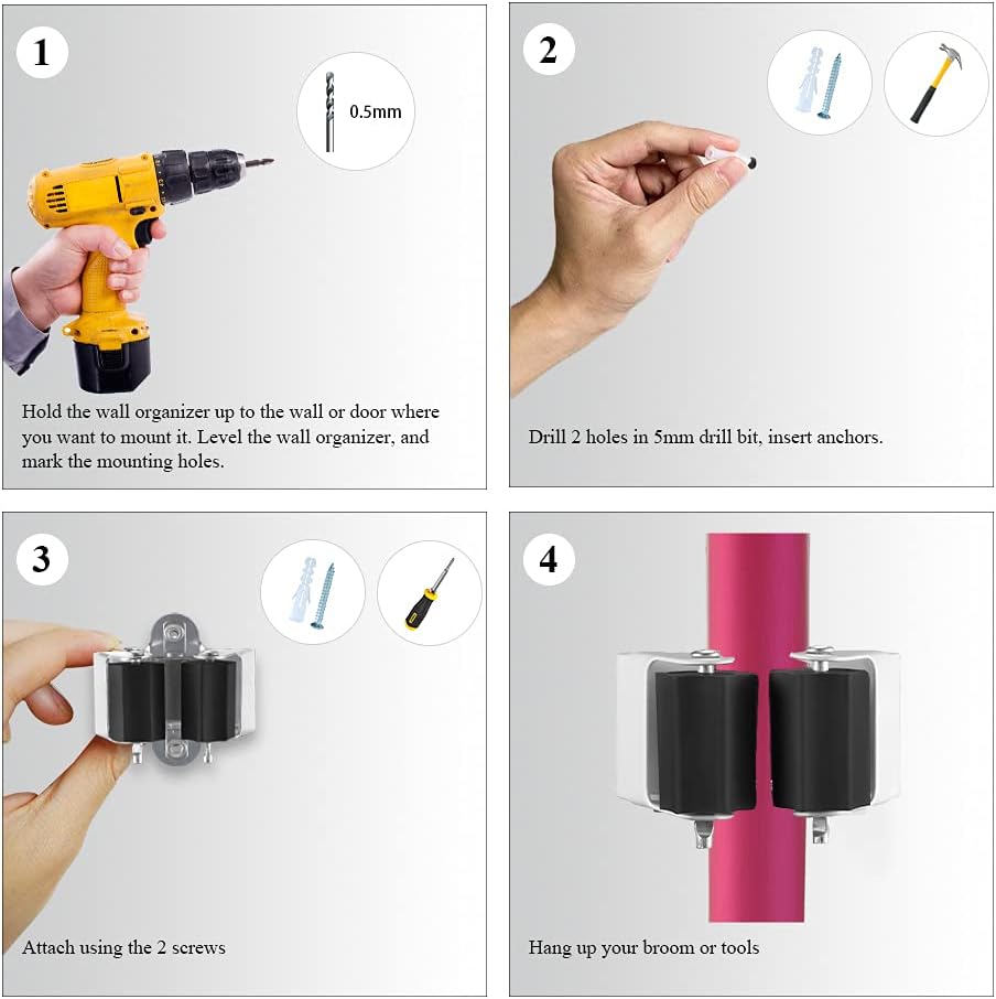 3-H Broom Hanger,Mop Holder Wall Mount 50 Pack, Broom Holder Wall Mount for Hanging and Organizing Shovel,Rake,Brush,Yard Tools in Kitchen,Laundry Room,Bathroom,House(Black)