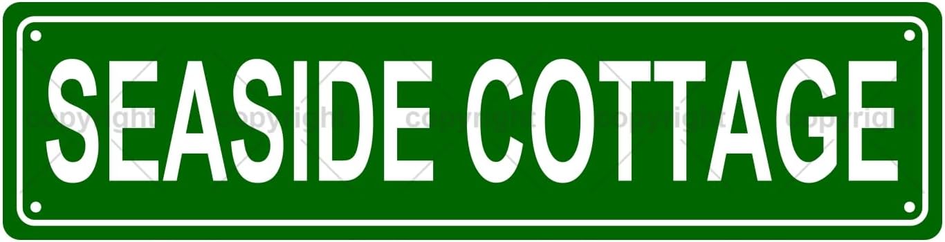 SEASIDE COTTAGE Space Metal Tin Street Sign Bar Cafe Garage Cave Home Room Wall Bathroom Farmhouse Garden Porch Patio Decor, 16 x 4 Inch